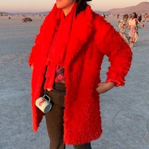 Red faux-fur coat
